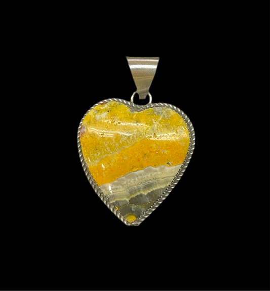 Bumble Bee Jasper Heart Pendant by Tia Long, Navajo