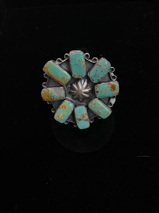 Adjustable Cripple Creek Turquoise Heavy Ring by T. Nez, Navajo