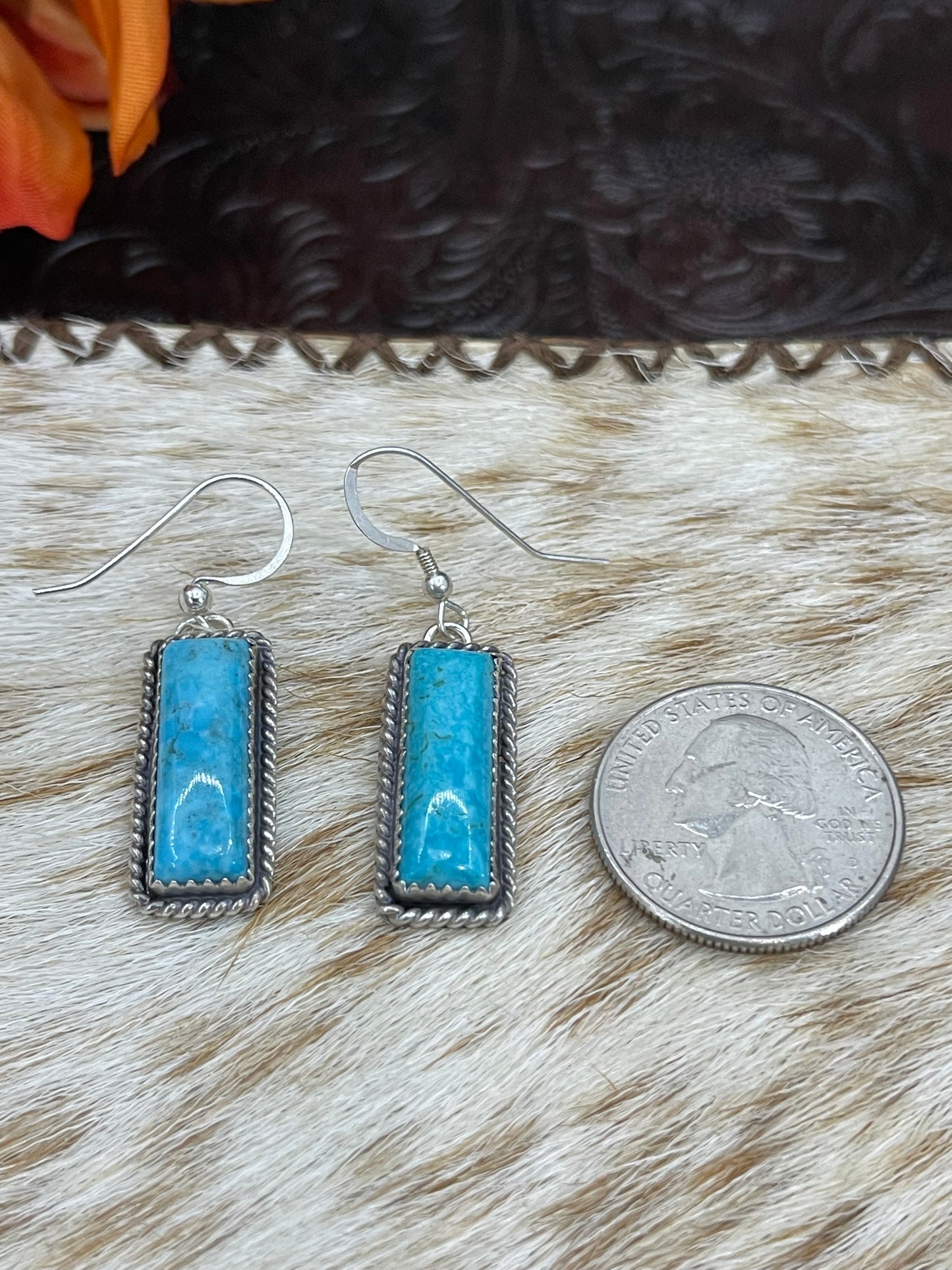Kingman Turquoise Bar Earrings by Virginia Becenti, Navajo