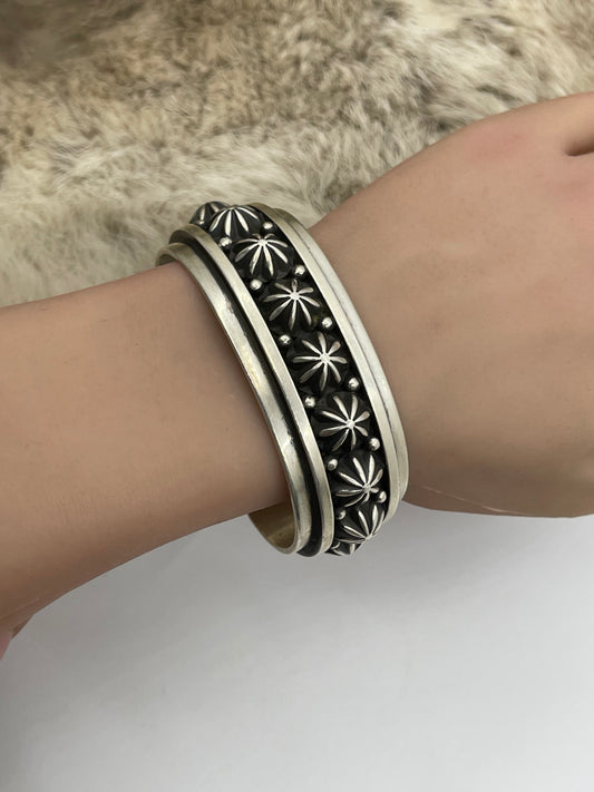 6.5”-6.75” Multi Star Heavy Silver Cuff by Happy Piaso, Navajo