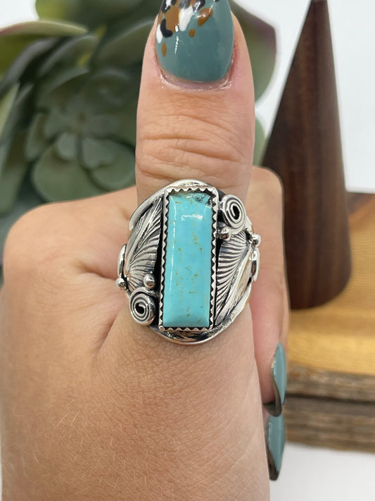 Size (7.0) Turquoise Bar Ring by Darrell Morgan, Navajo