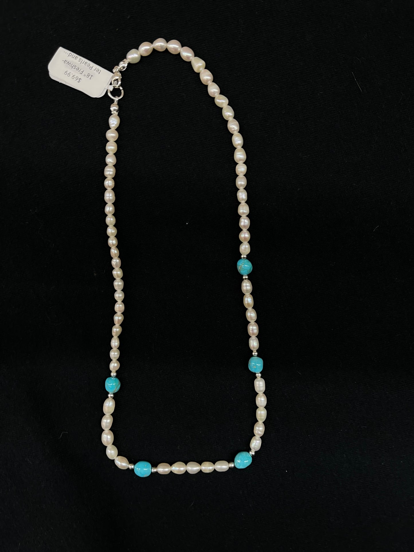 18" Freshwater Pearls and Sleeping Beauty Turquoise Necklace