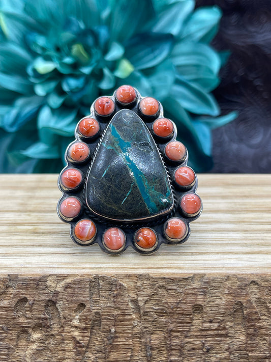 Ribbon Turquoise & Orange Spiny Oyster Ring