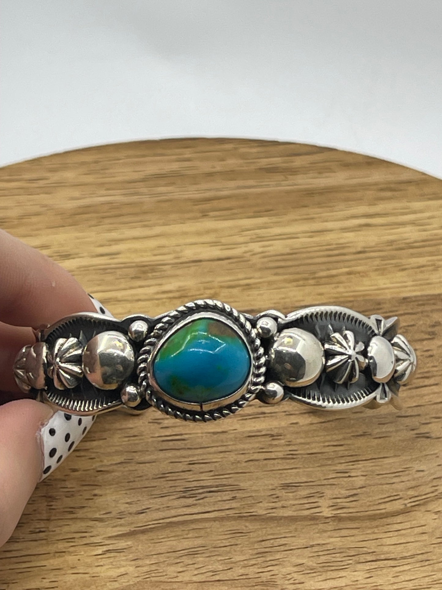 Sonoran Gold Turquoise Cuff With Amazing Silverwork by Roland Dixson, Navajo