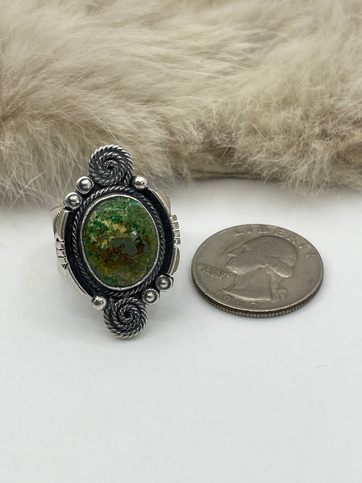 8.0 Sonoran Gold Turquoise Ring with Spiral by Marita Benally, Navajo