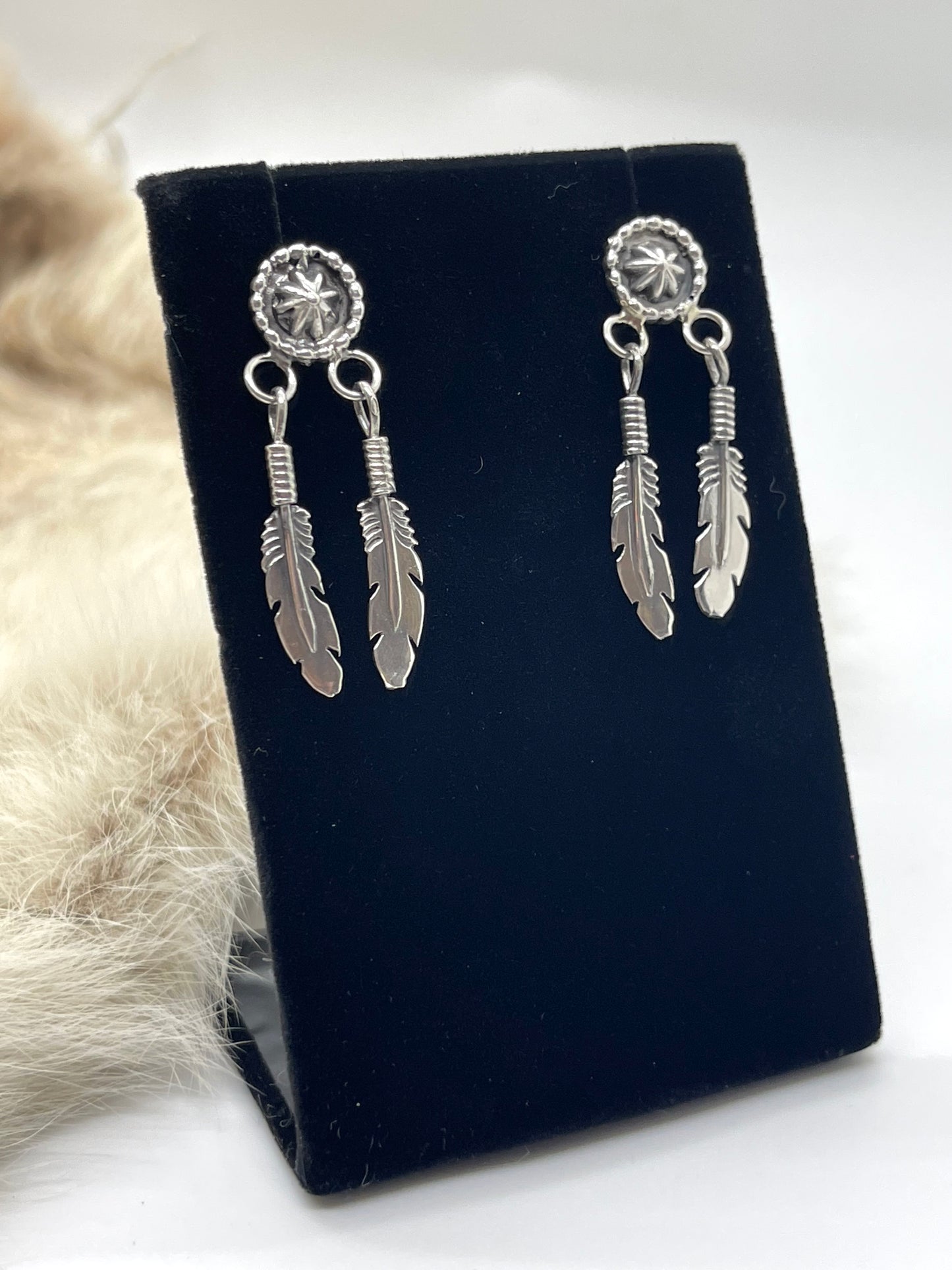 Feather Post Dangle Earrings by Letricia Largo, Navajo