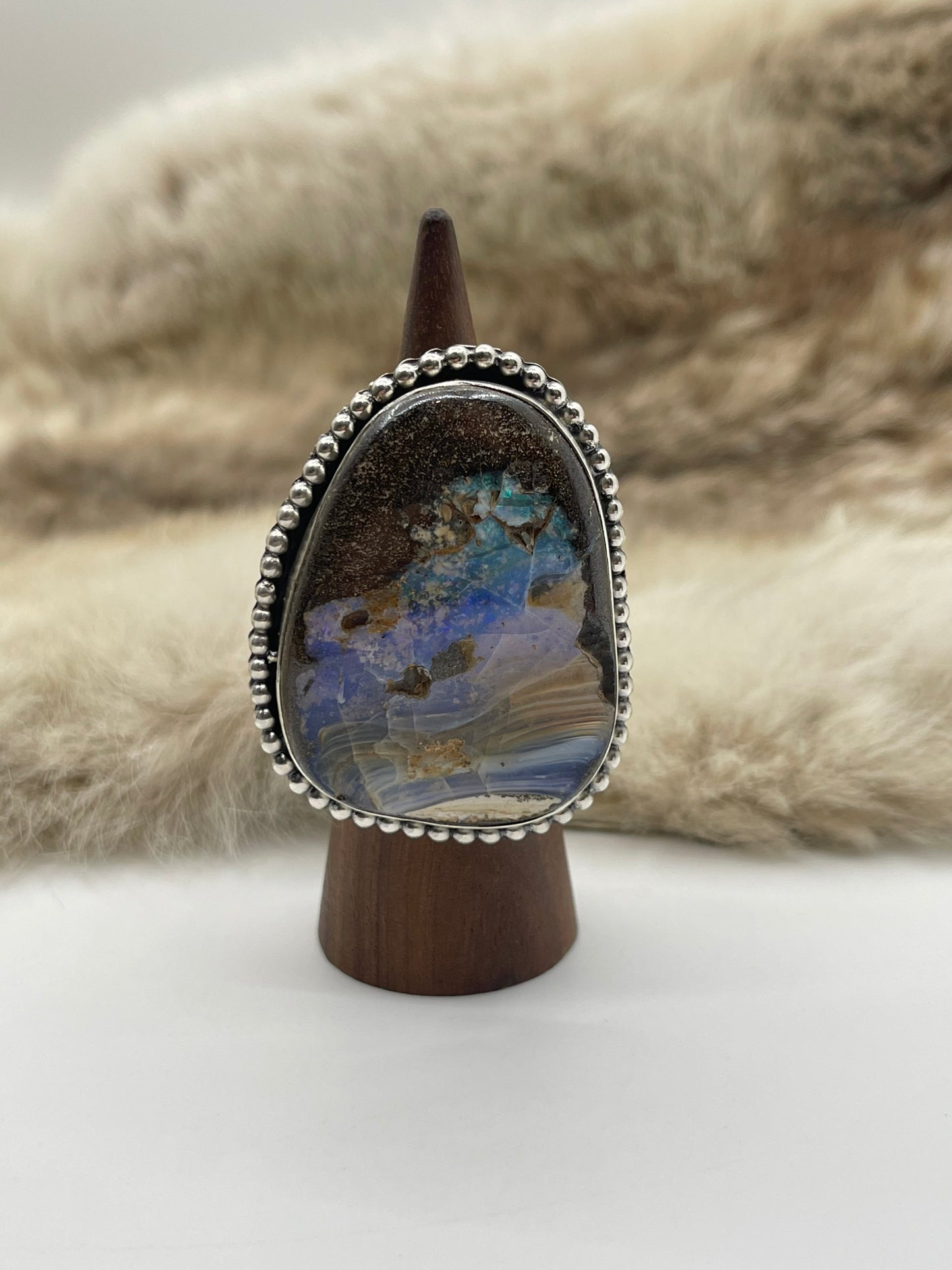 Adjustable 7.0-11.0 Natural Boulder Opal Ring