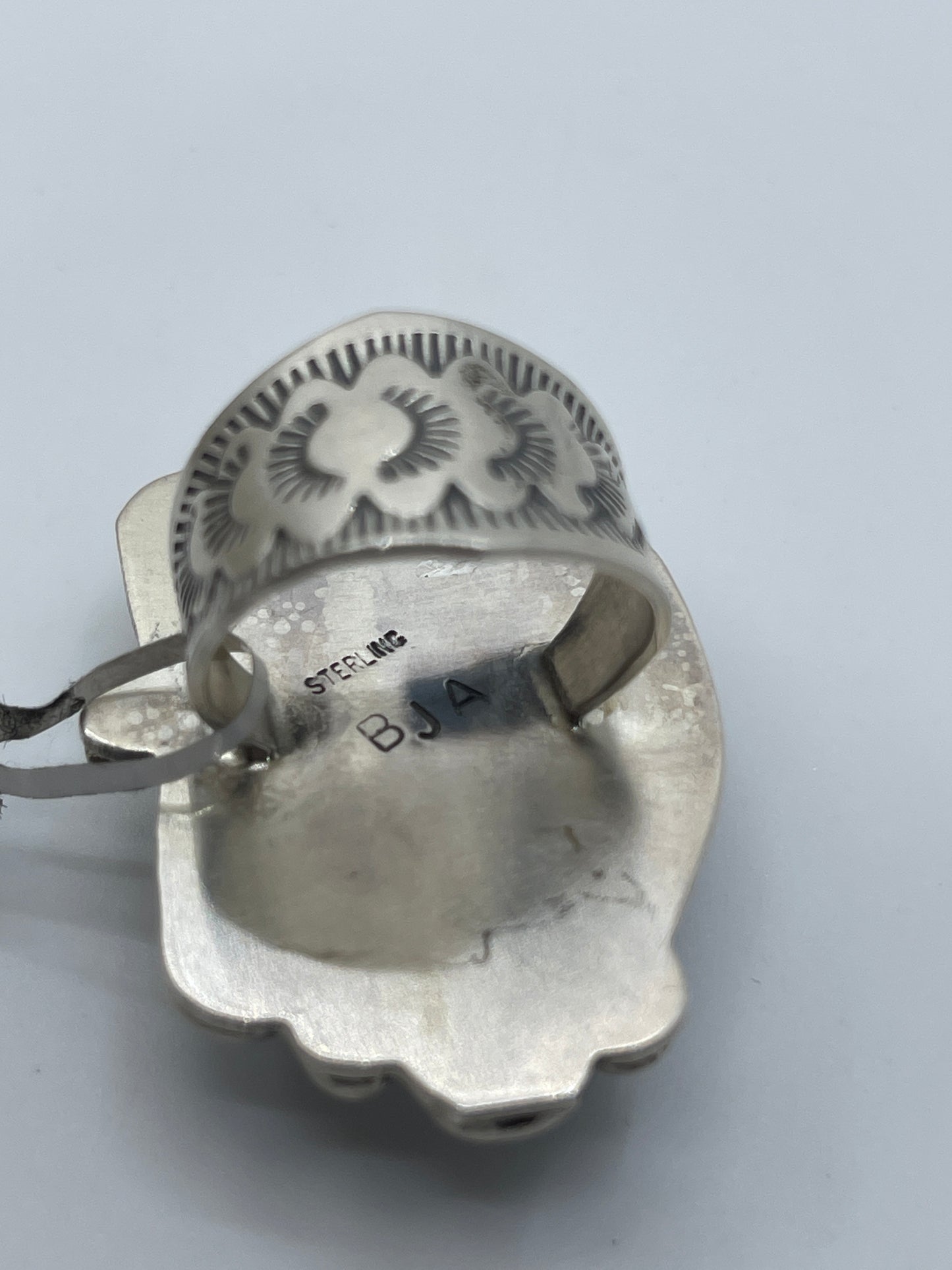 7.5 Oval White Buffalo Ring by Boyd Ashley, Navajo