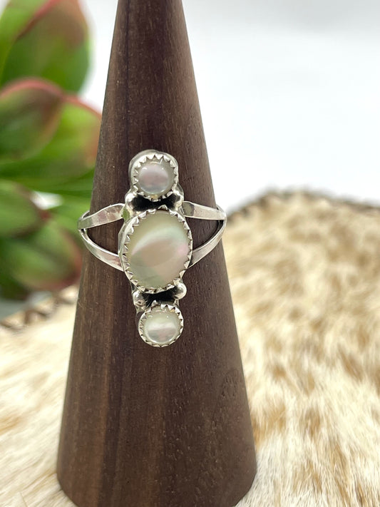 7.5 Mother of Pearl 3 Stone Ring by Annette Martinez, Navajo
