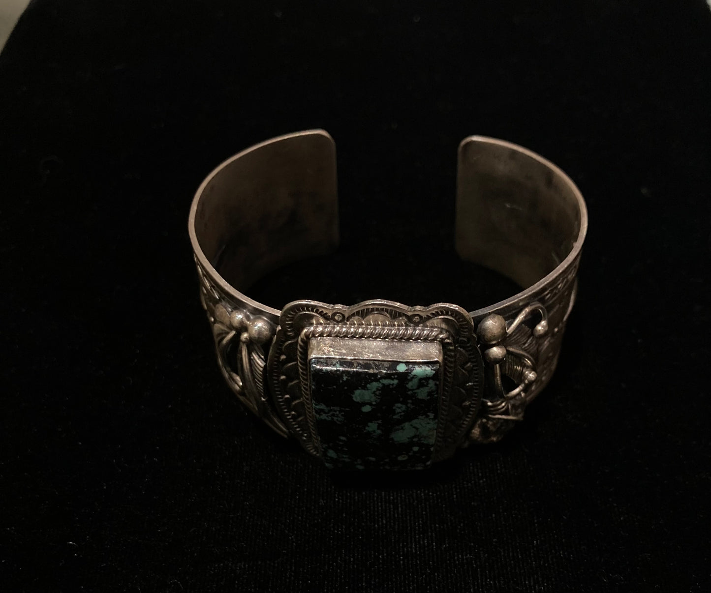 6"-7 1/2" Starfox Turquoise Square Cuff by J. Piaso, Navajo