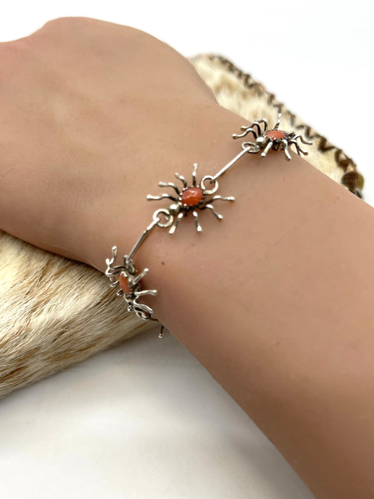 Red Coral Spider Link Bracelet by Annie Spencer, Navajo