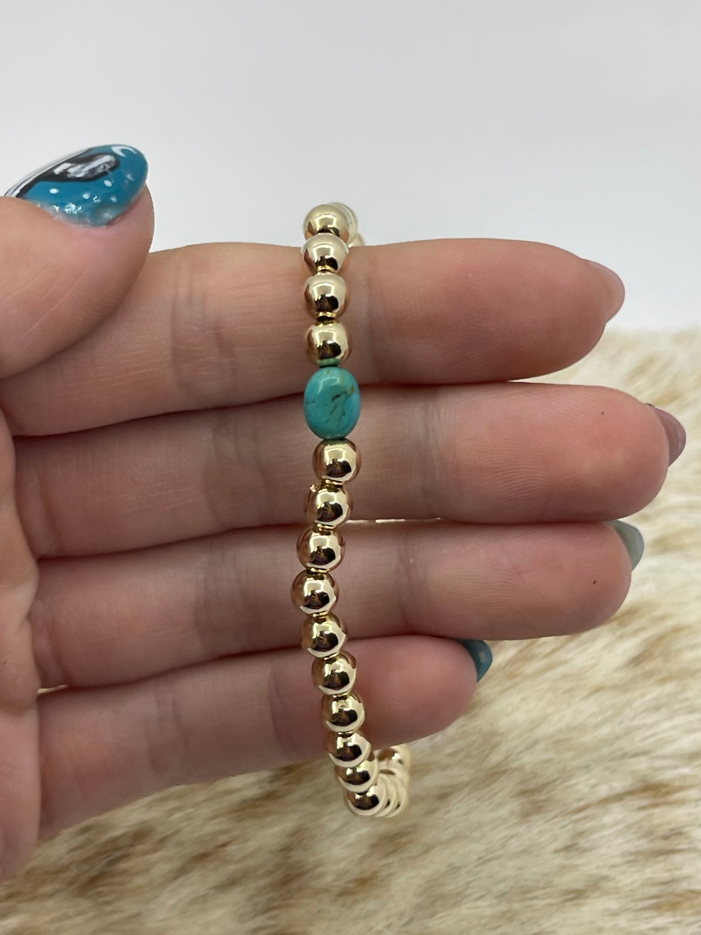6 1/4" Stretchy 14k Gold Filled Bracelet with a Turquoise Stone