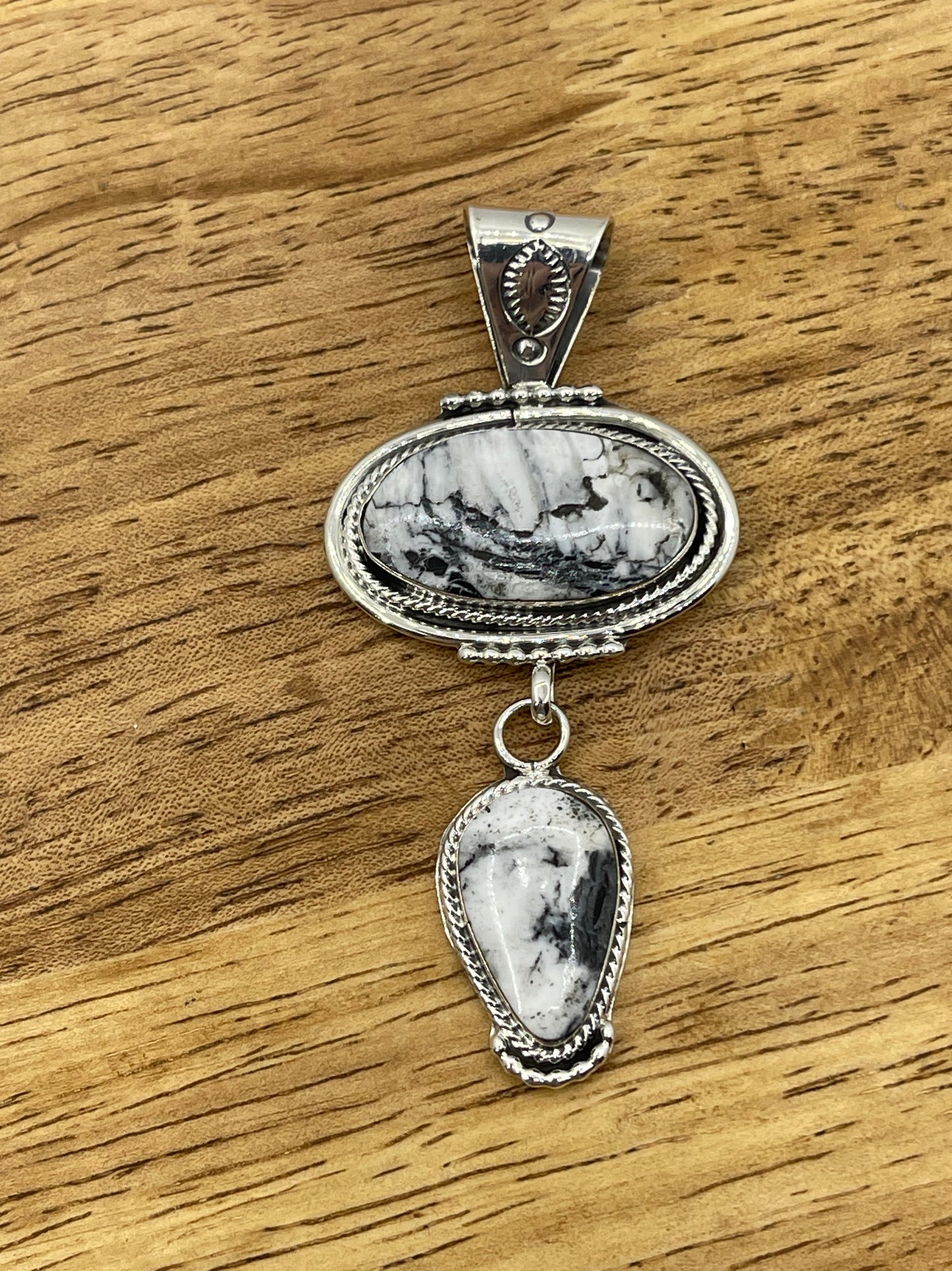 2 Stone White Buffalo Pendant with a 5mm Bale by Mike Smith, Navajo