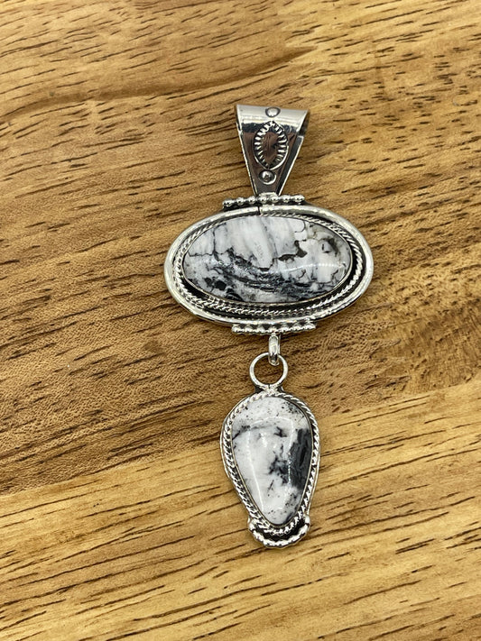 2 Stone White Buffalo Pendant with a 5mm Bale by Mike Smith, Navajo