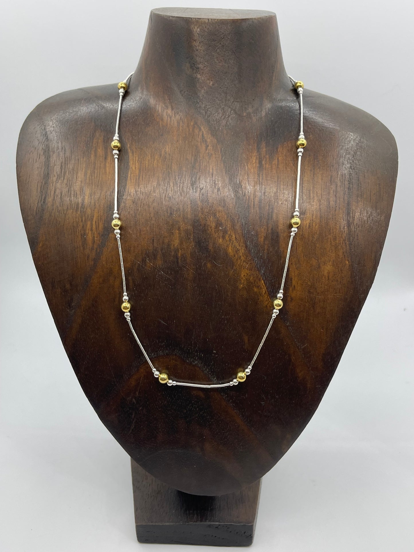 18.5" 14K Gold Filled Beads and Silver Beads on Liquid Silver Necklace