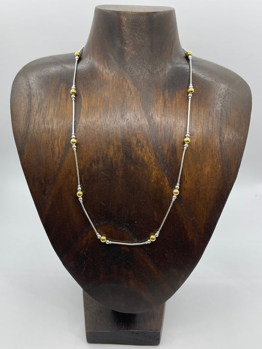 18.5" 14K Gold Filled Beads and Silver Beads on Liquid Silver Necklace