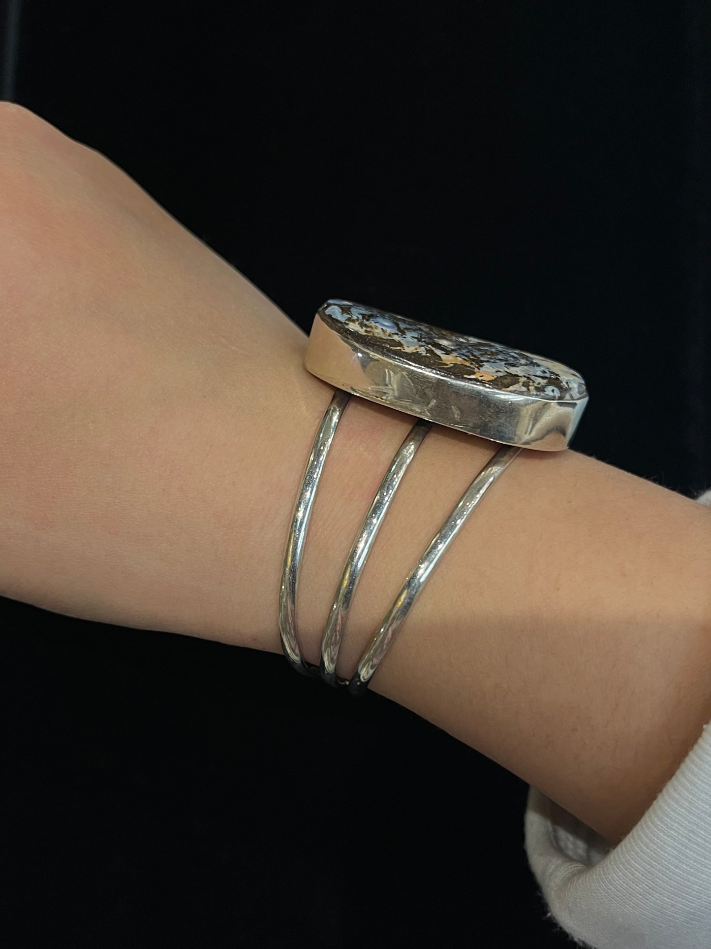 6"- 7 1/4" Natural Boulder Opal Cuff by V. Nez, Navajo