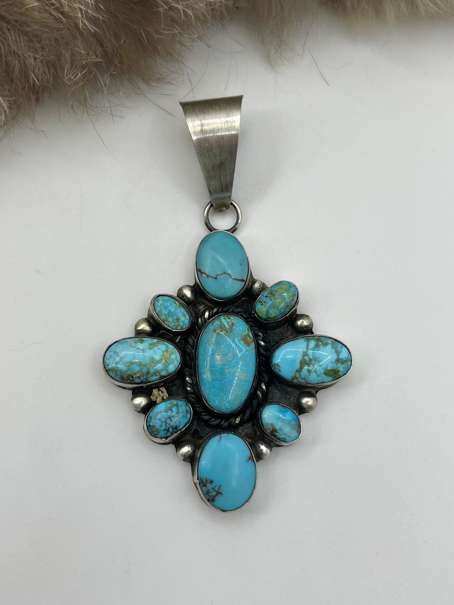 12mm Bail Sonoran Turquoise Cluster Pendant by Aldora Henry, Navajo