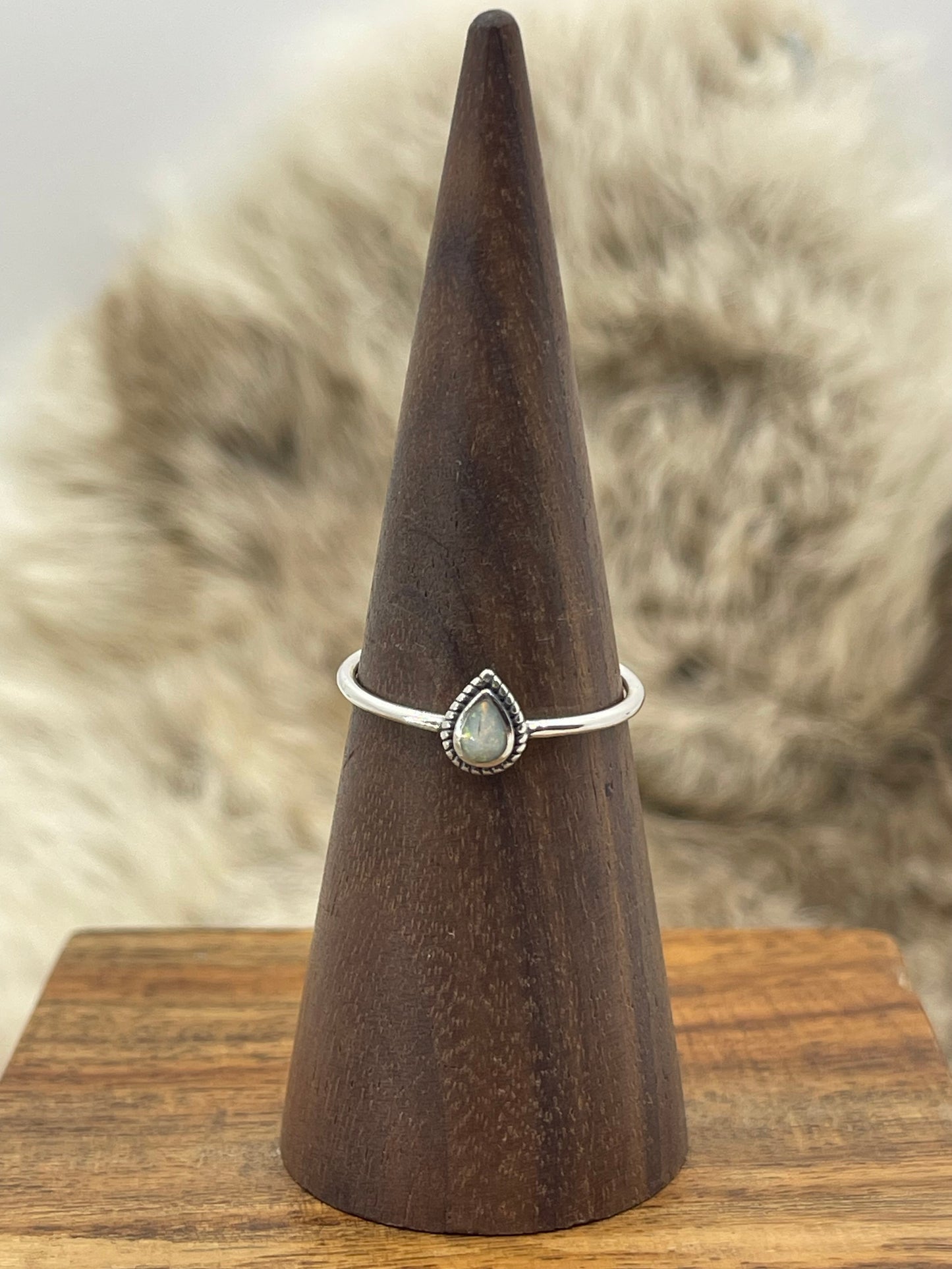 Size 10.0 White Opal Teardrop Ring