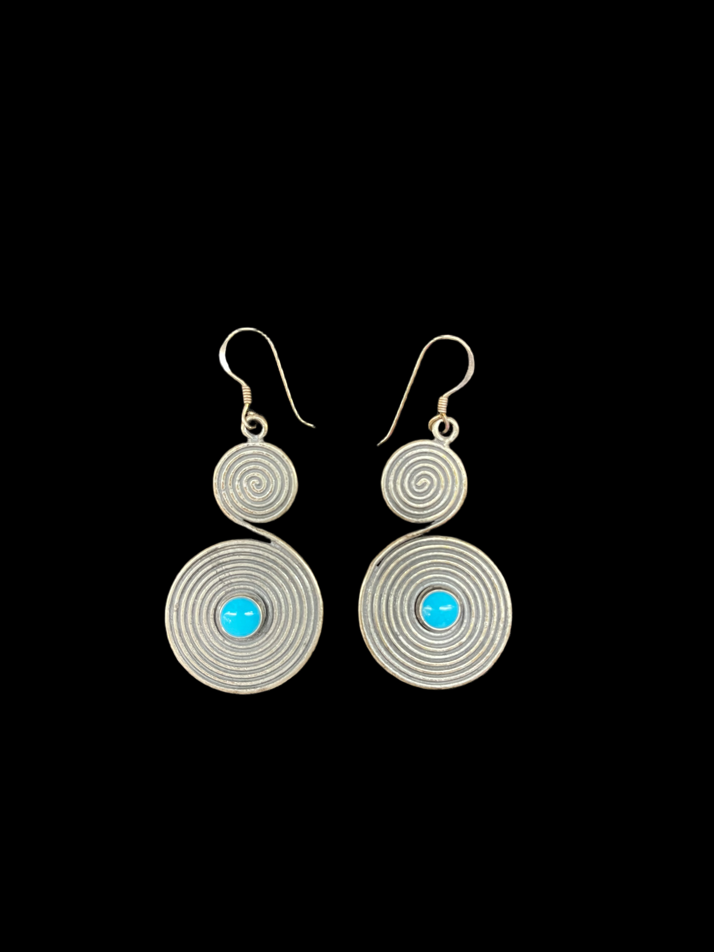 Sterling Silver and Sleeping Beauty Turquoise Two Spiral Dangle Earrings