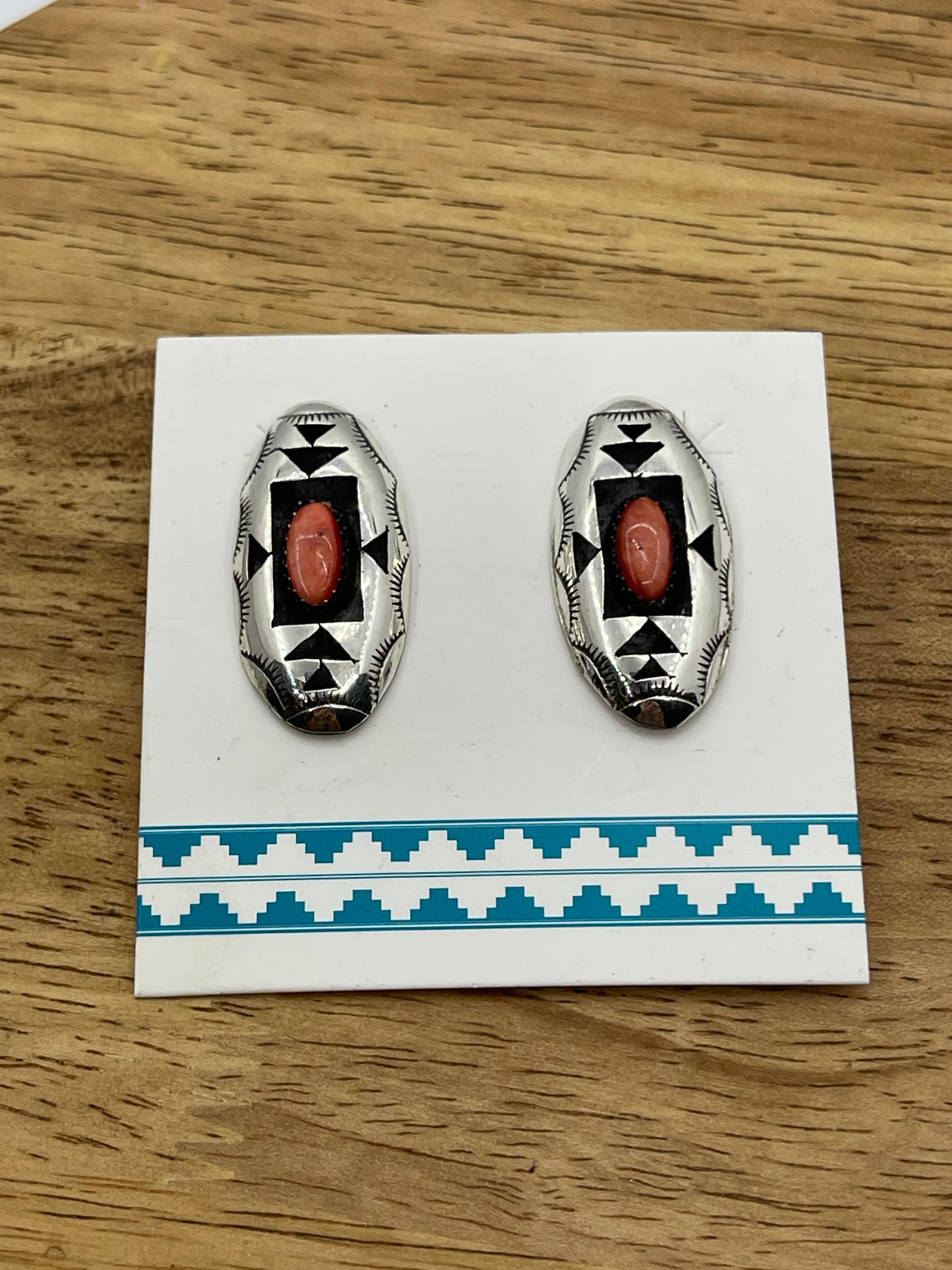 Orange Spiny Oyster Shell Shadowbox Post Earrings by Felix Perry, Navajo