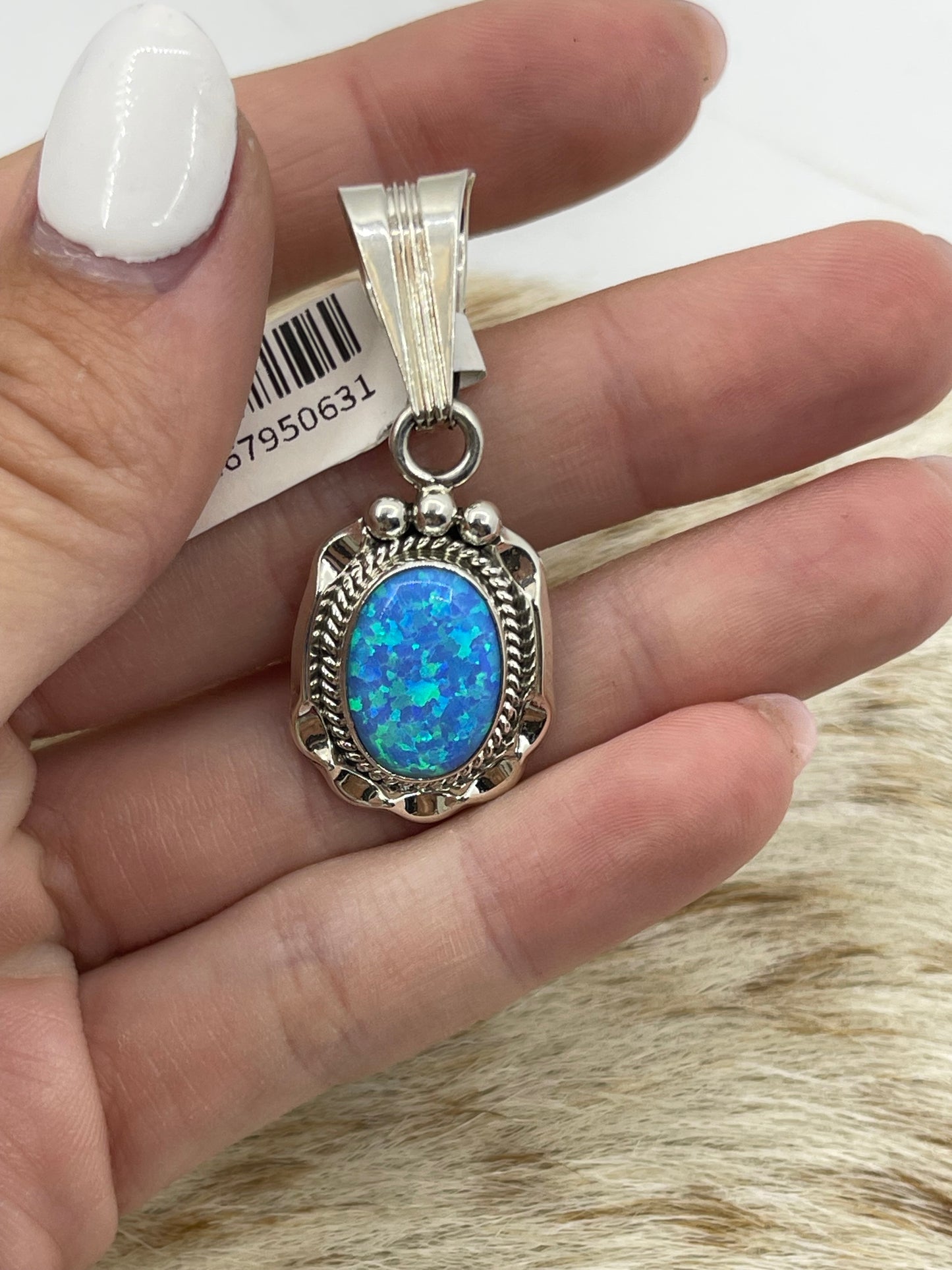 6.8mm Bale Blue Opal Pendant by Samuel Yellowhair, Navajo
