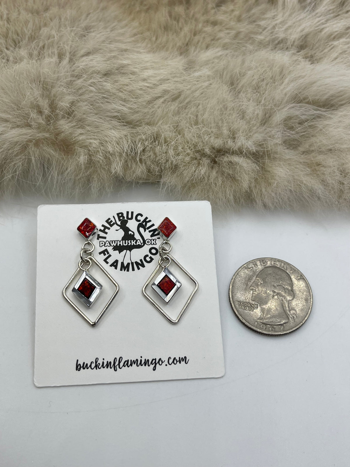 Red Opal Earrings by Willis Kallestewa, Zuni