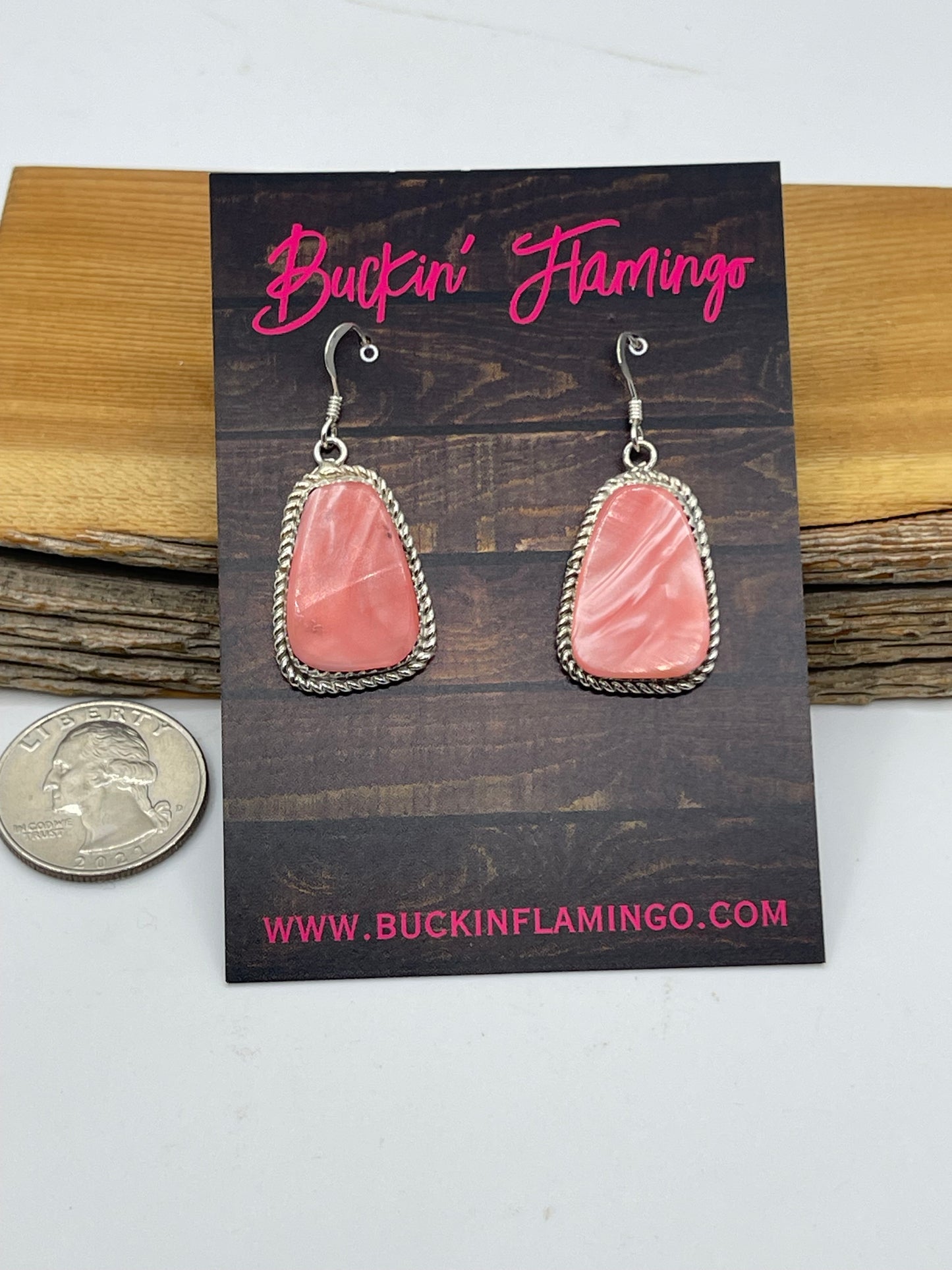 Pink Conch Shell Dangle Earrings by Gabi Jim, Navajo
