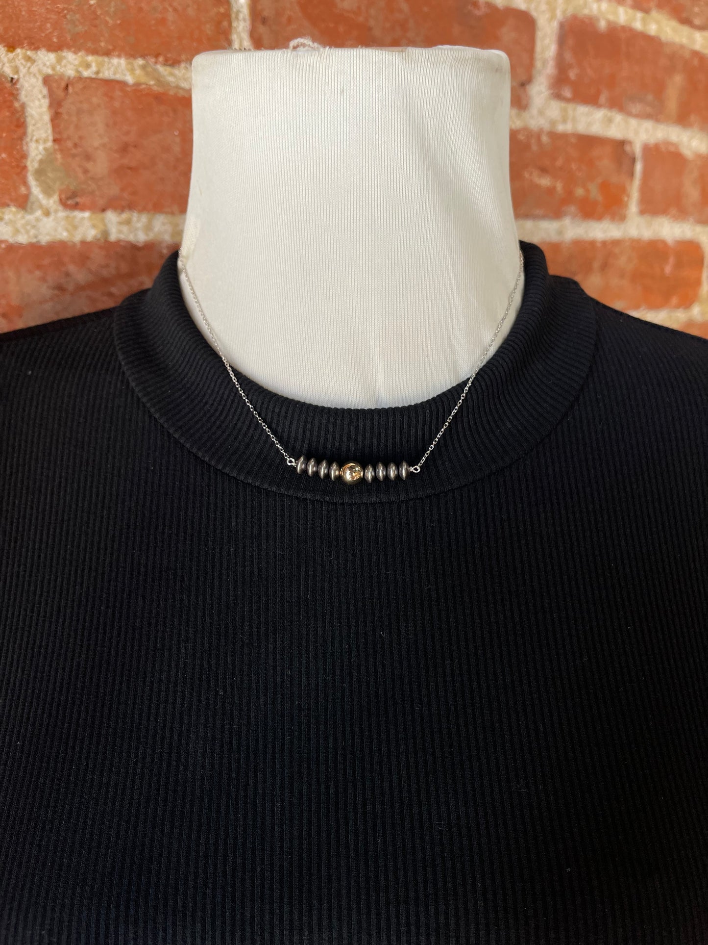 16" 7mm 14k Gold Filled Bead and 6mm Silver Disc Beaded Necklace