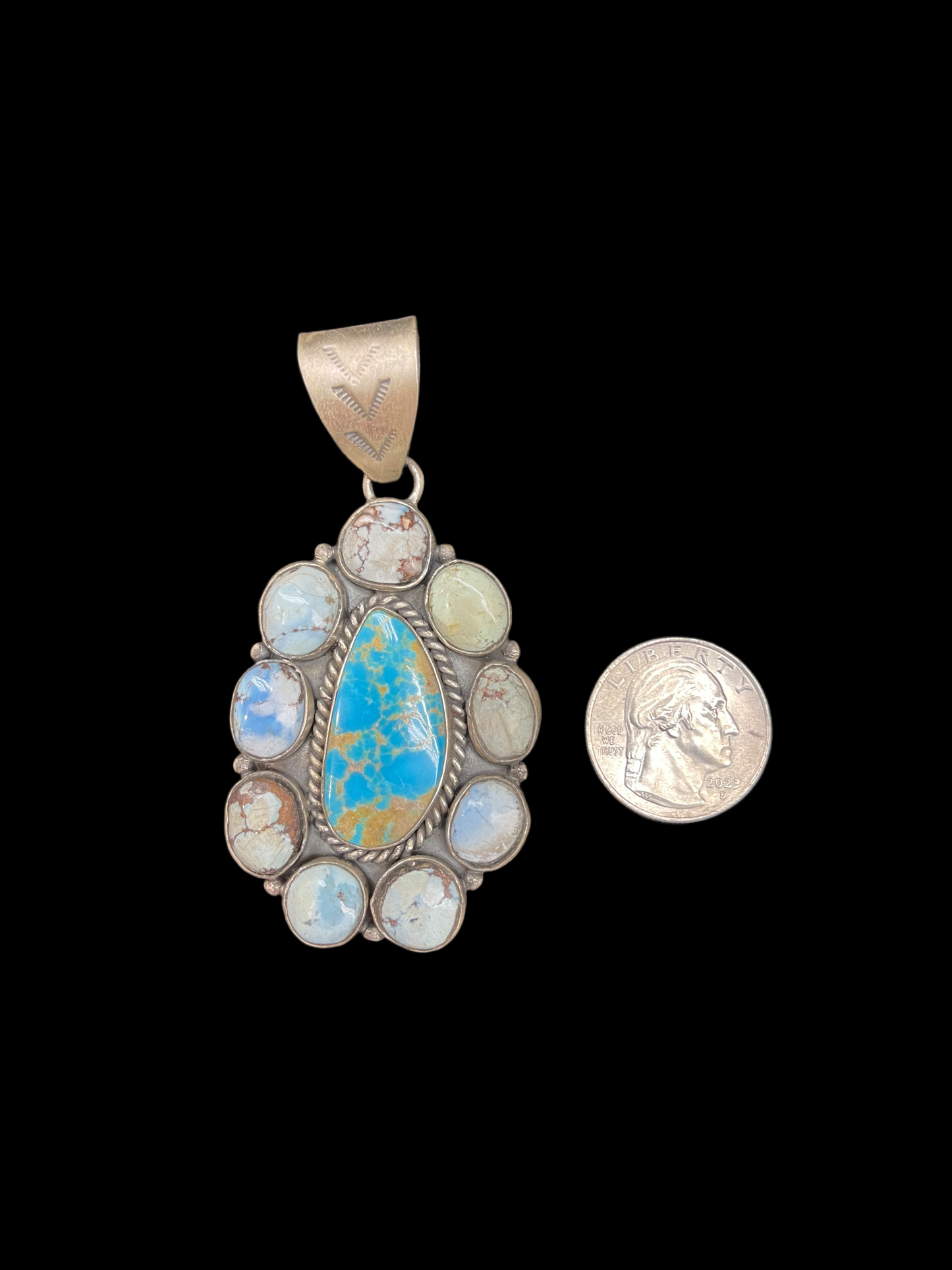 Cripple Creek and Golden Hills Turquoise 10 Stone Pendant