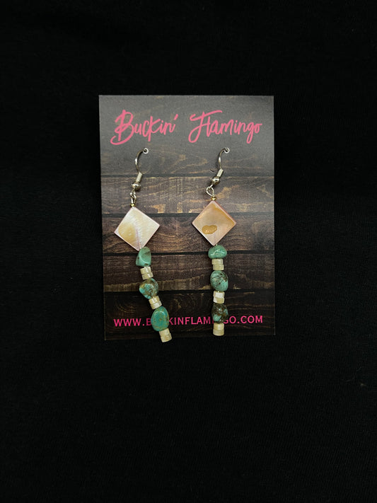 Turquoise Nugget and Shell Dangle Earrings by Olivia Briggs, Creek