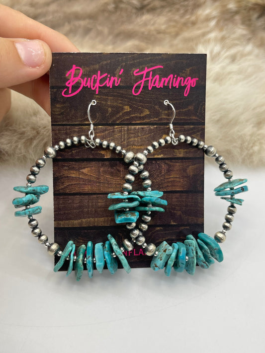 Varied Size Navajo Style Pearl Hoops with Turquoise Slabs by Lucinda Sardo, Navajo