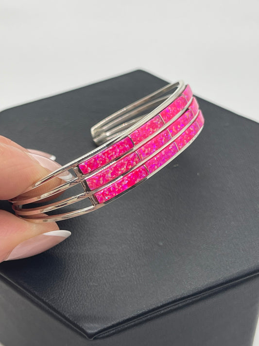 6 1/4" Pink Opal 3 Row Inlay Cuff by Jamie Johnson, Navajo