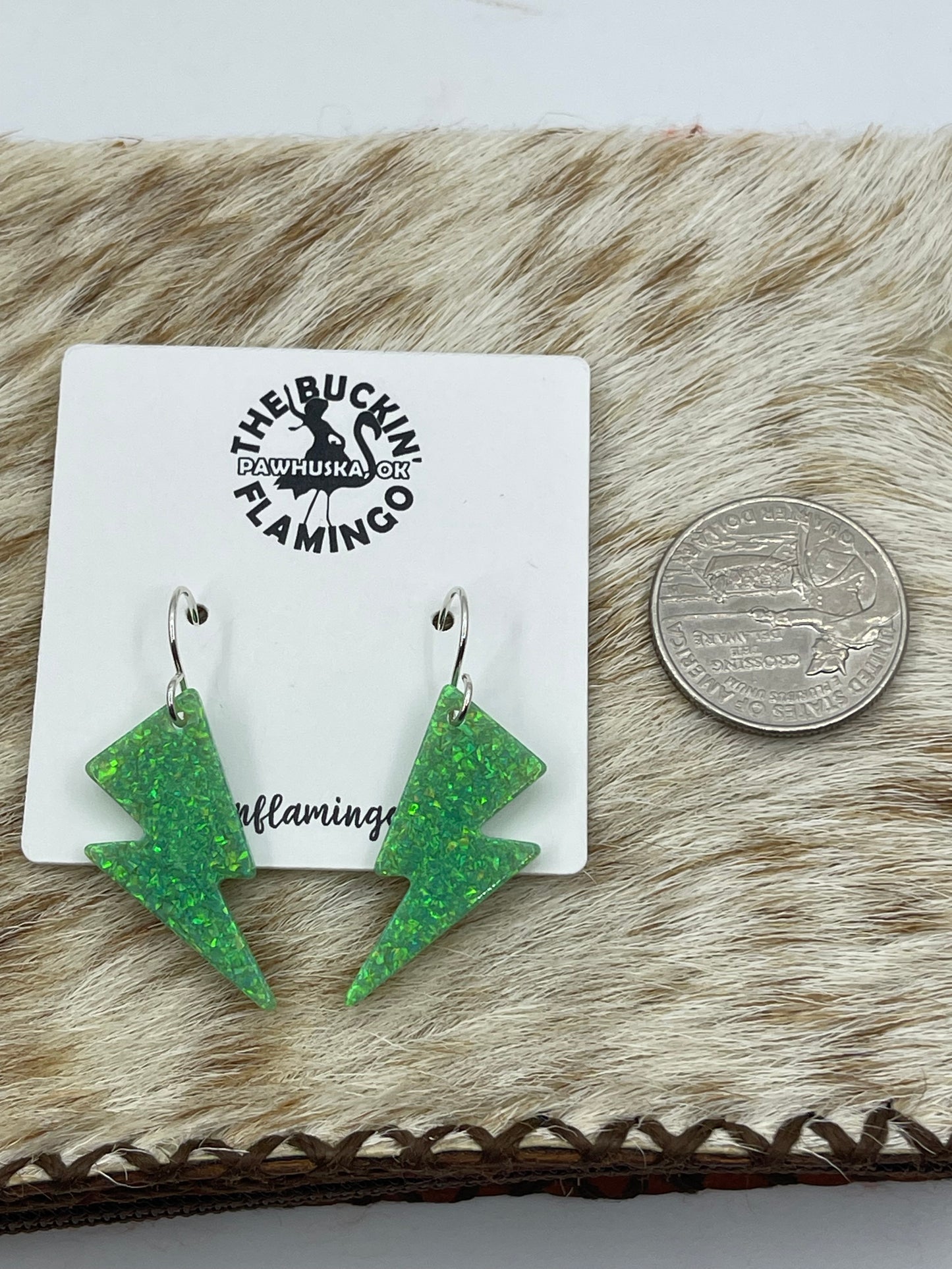 Green Opal Lightning Bolt Dangle Earrings