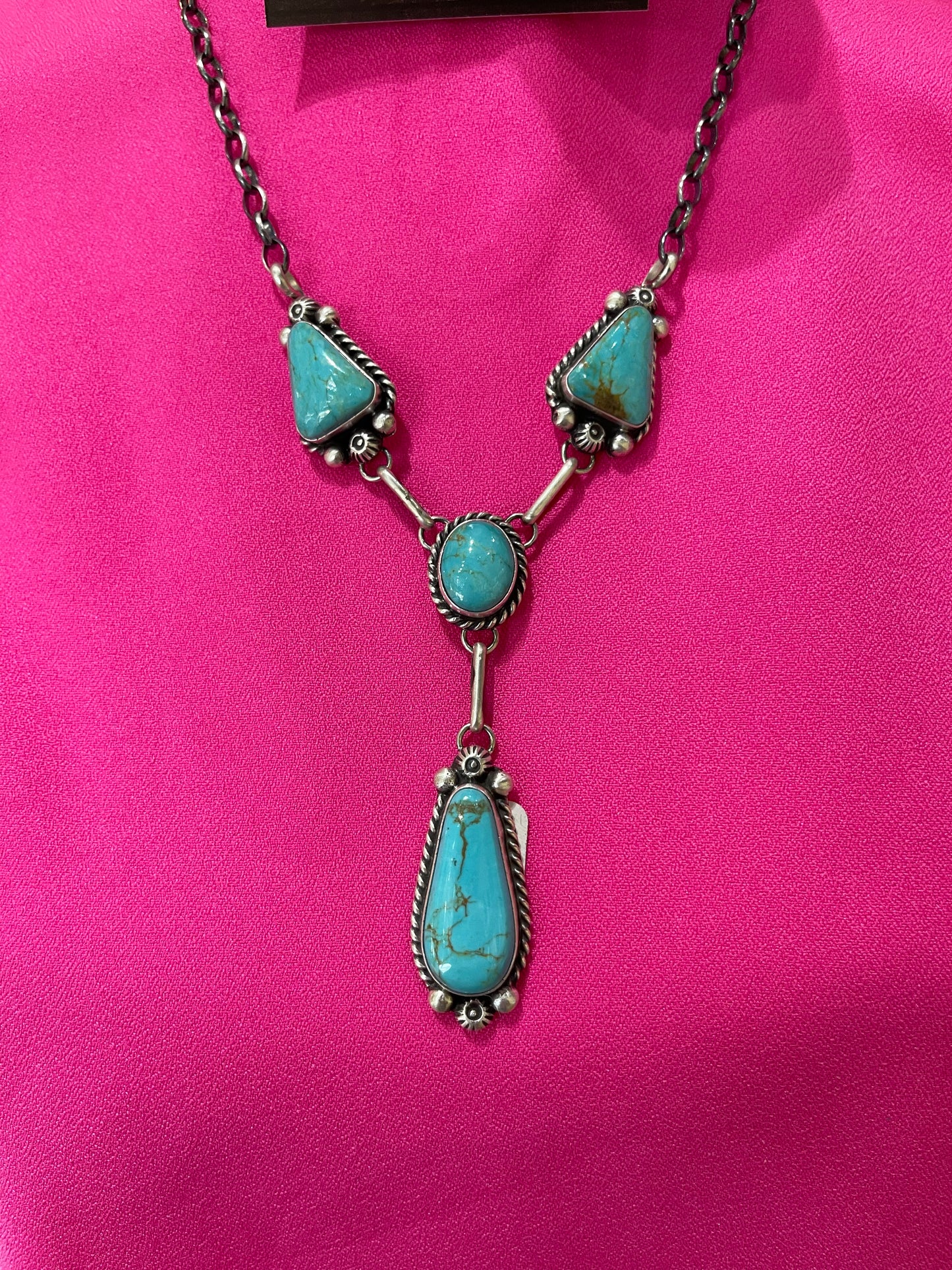 24" Turquoise Lariat Necklace and Dangle Earrings Set by Anne Spencer, Navajo