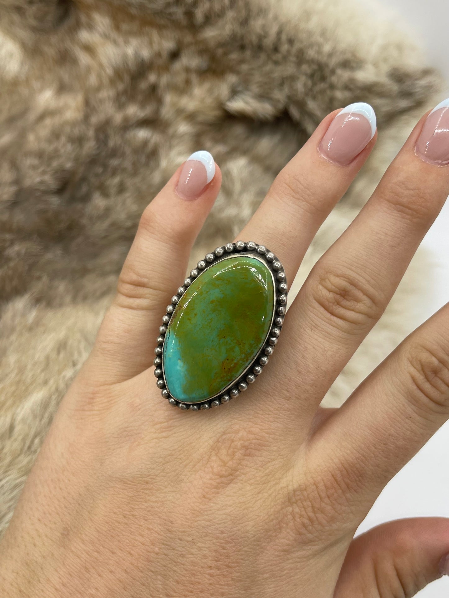 Adjustable Royston Turquoise Ring by Delbert Secatero