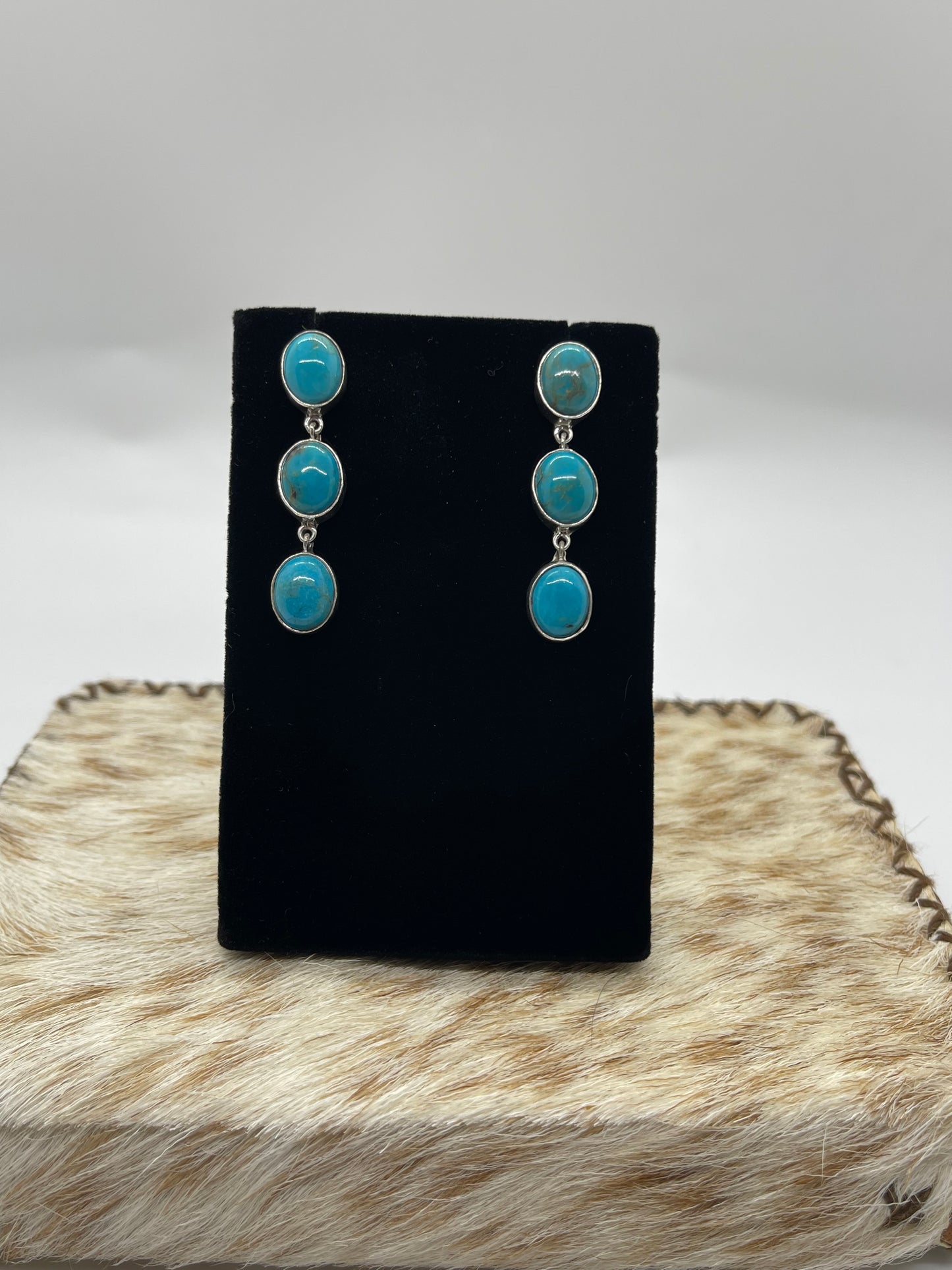 3 Stone Turquoise Dangle Earrings, by Zia
