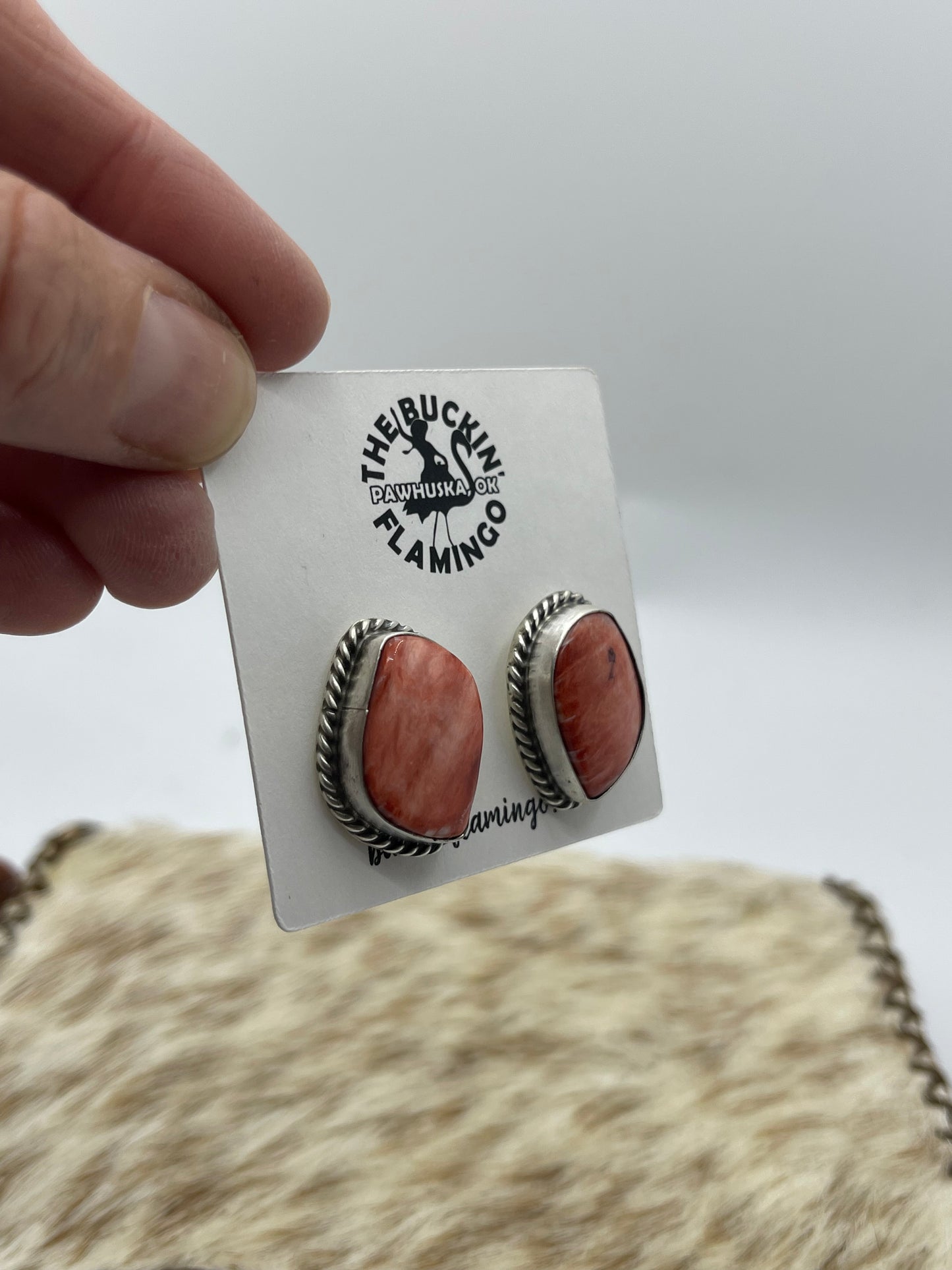 Spiny Oyster Earrings by Chassity Belone, Navajo