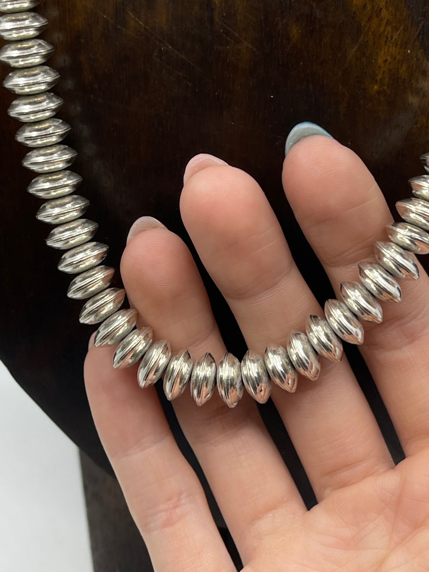 20" 10mm Navajo Handmade Saucer Pearls High Shine Necklace