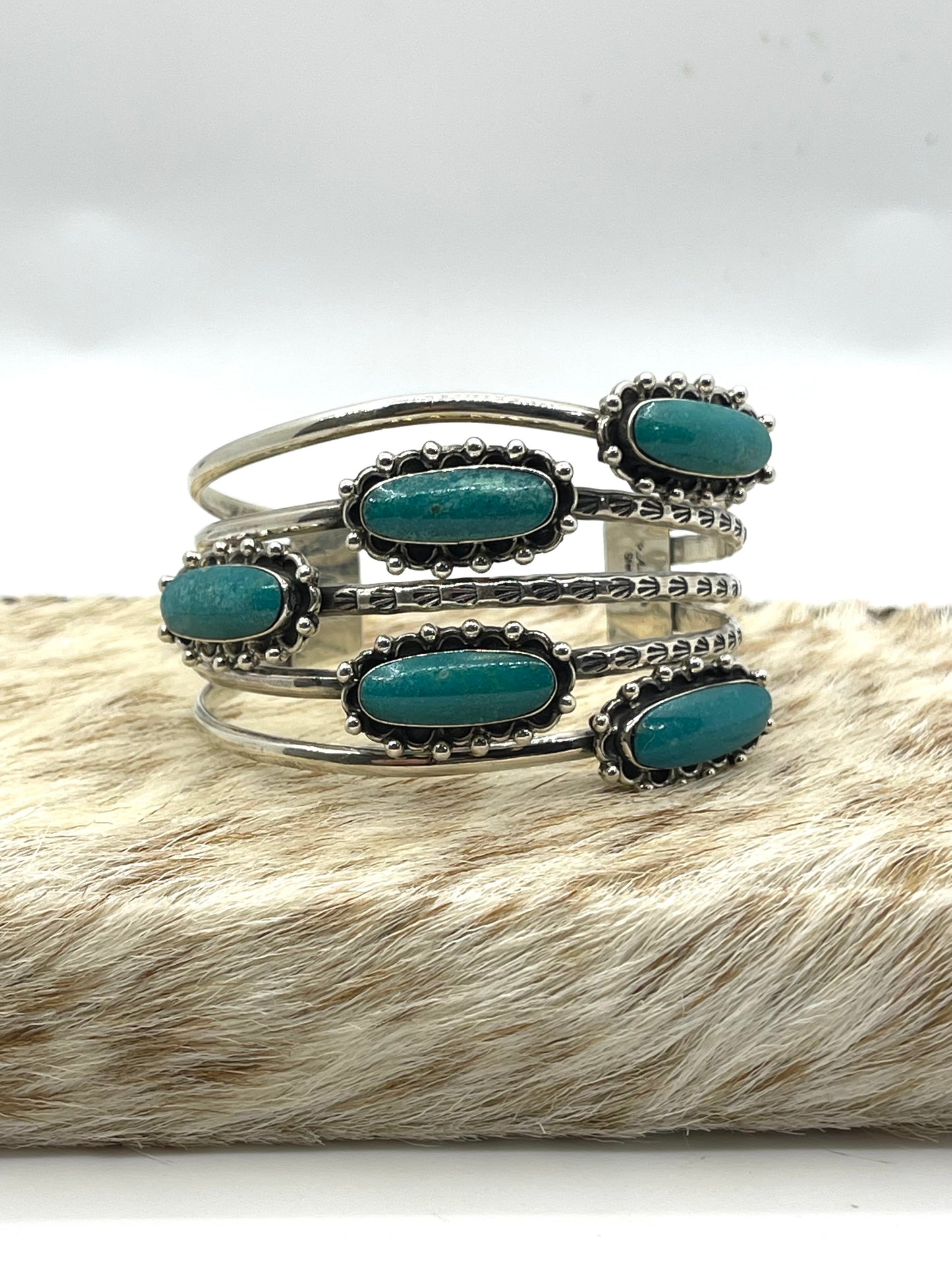 6.5”-7” 5 Stone Turquoise 5 Band Cuff by Patrick A. Smith, Navajo