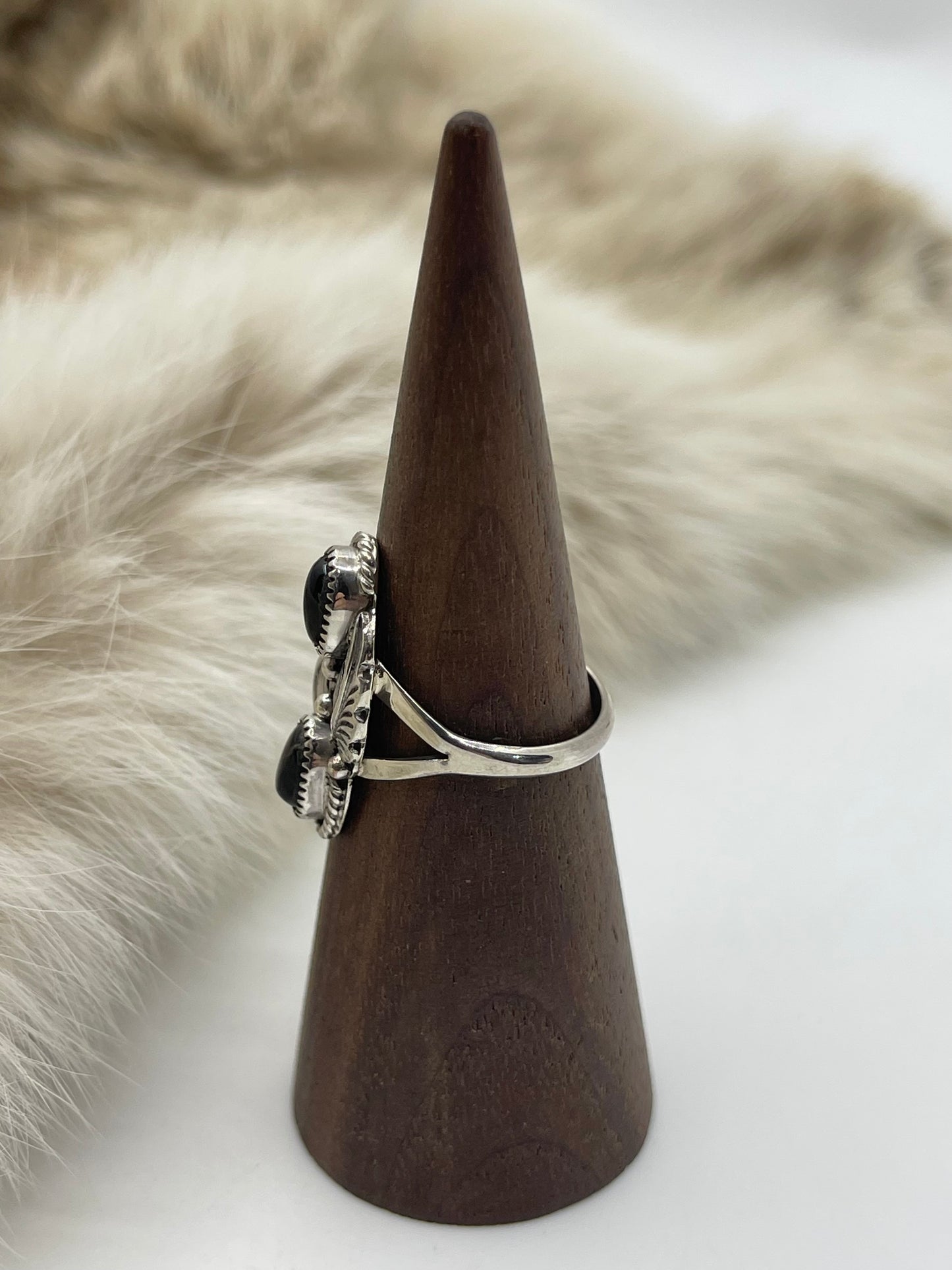 6.0 2 Stone Onyx Ring by Jerryson Henio, Navajo