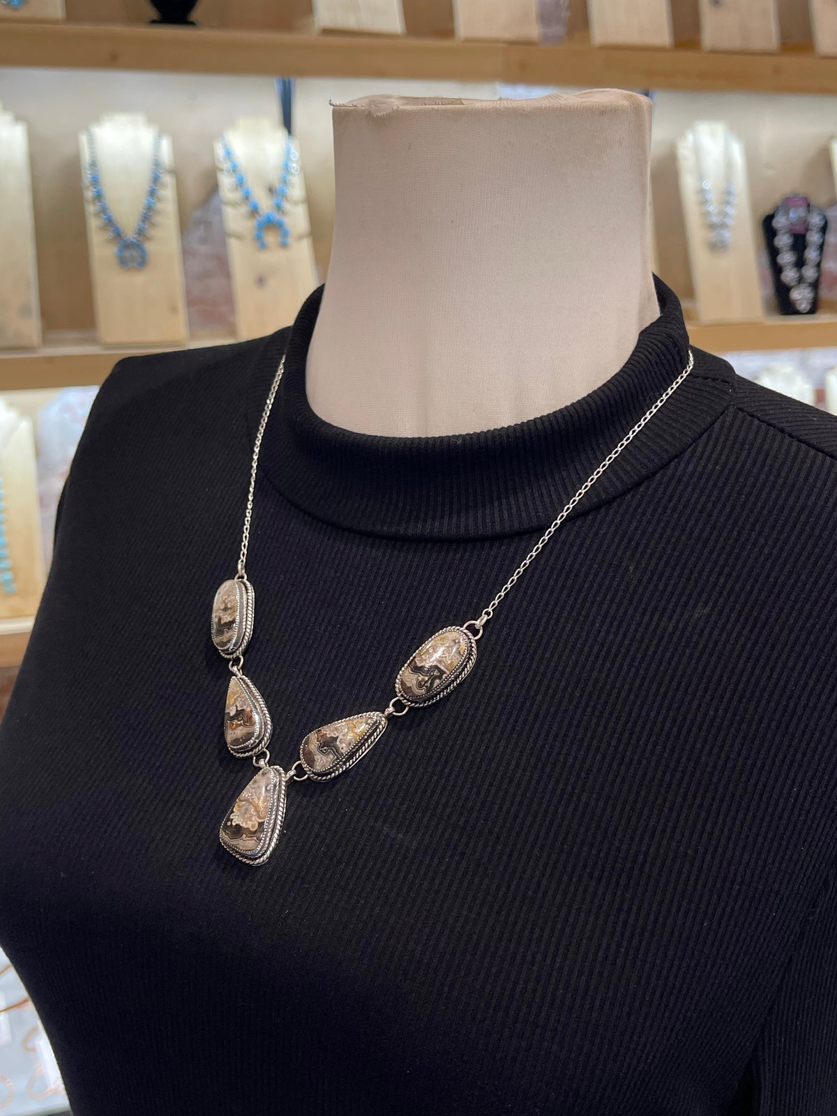 20" Crazy Lace Agate Necklace & Earring Set by Joe Begay, Navajo