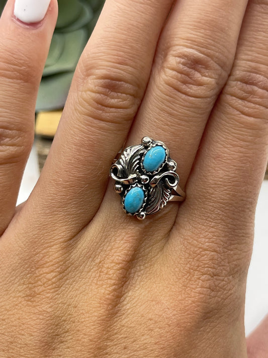 7.0 2 Stone Turquoise Ring by Alice Rose Sanders, Navajo