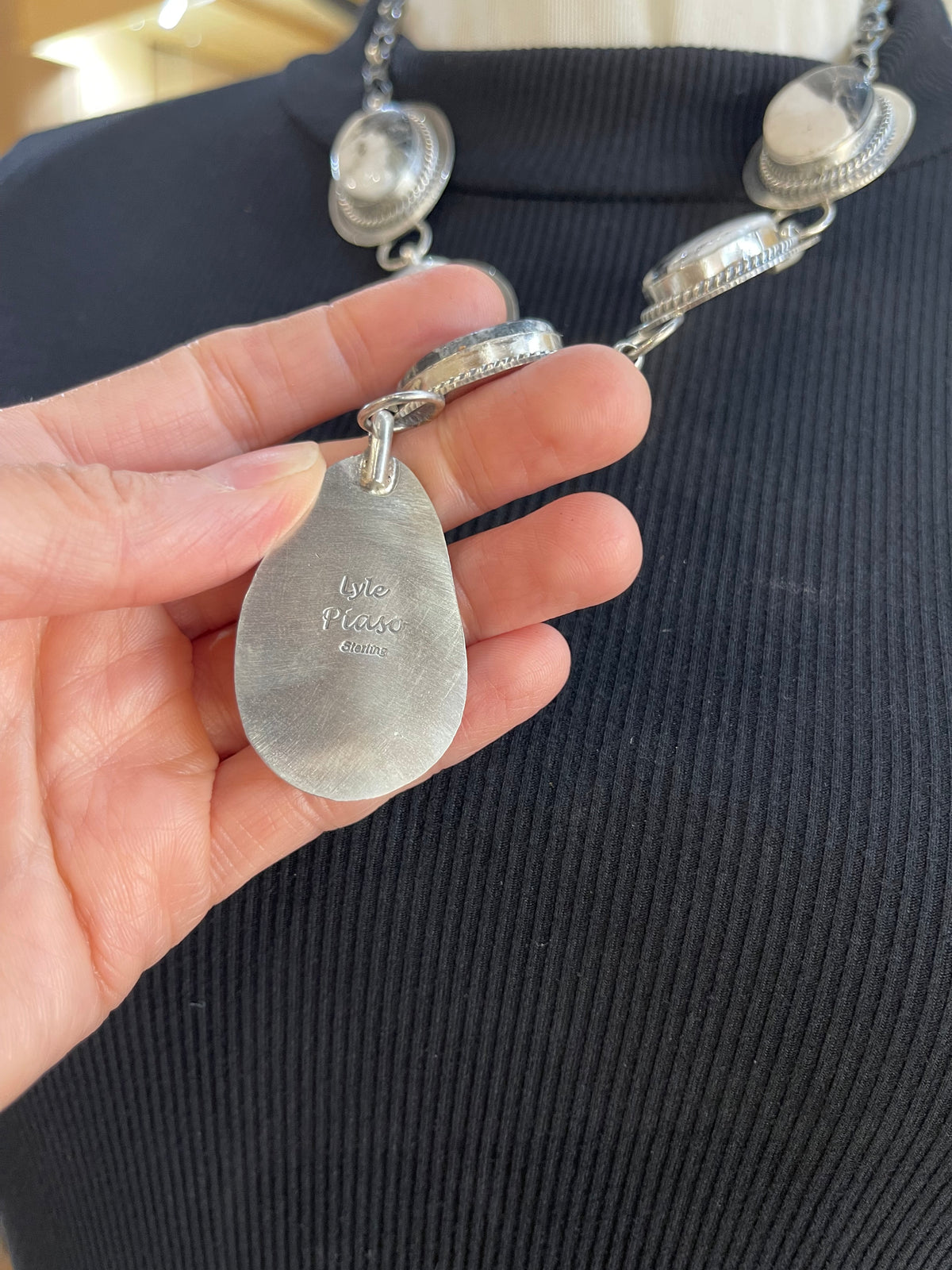 20" + 3" Drop 6 Stone White Buffalo Lariat Necklace by Lyle Piaso, Navajo