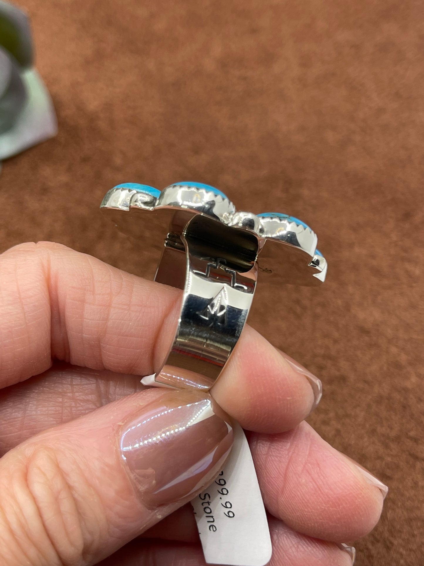 10.0 7 Stone Turquoise Cluster Ring by Charlene Yazzie, Navajo