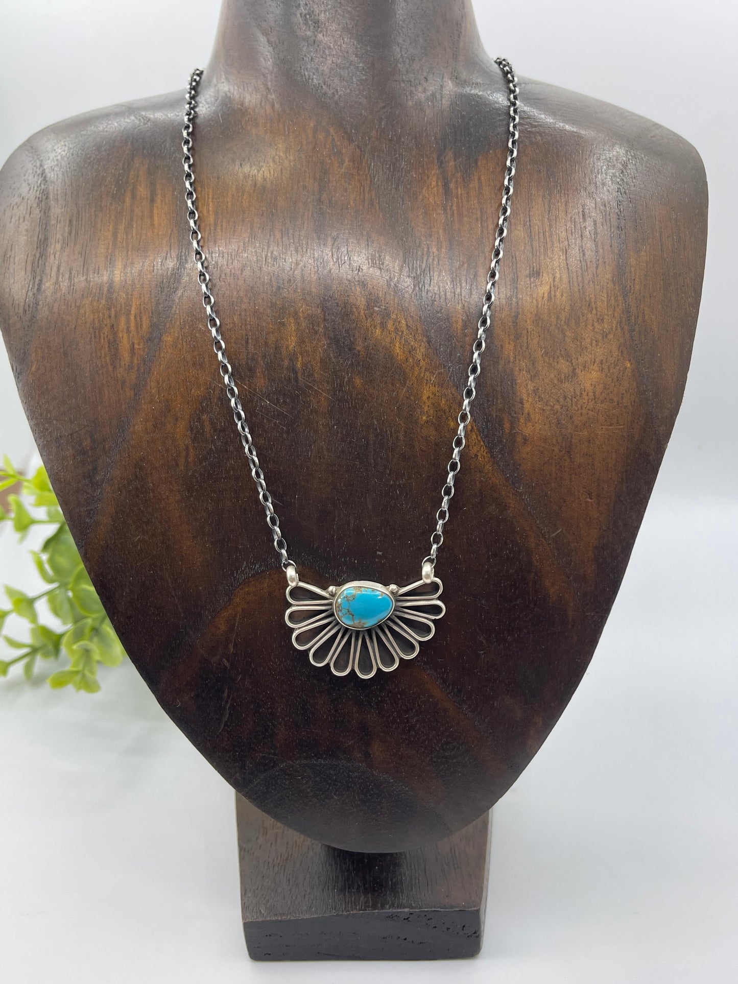 KINGMAN TURQUOISE HALFFAN BY GERALDINE JAMES NAVAJO 16"
