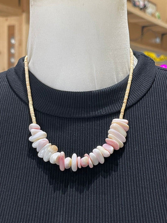18" Pink Conch Shell and Melon Shell Necklace