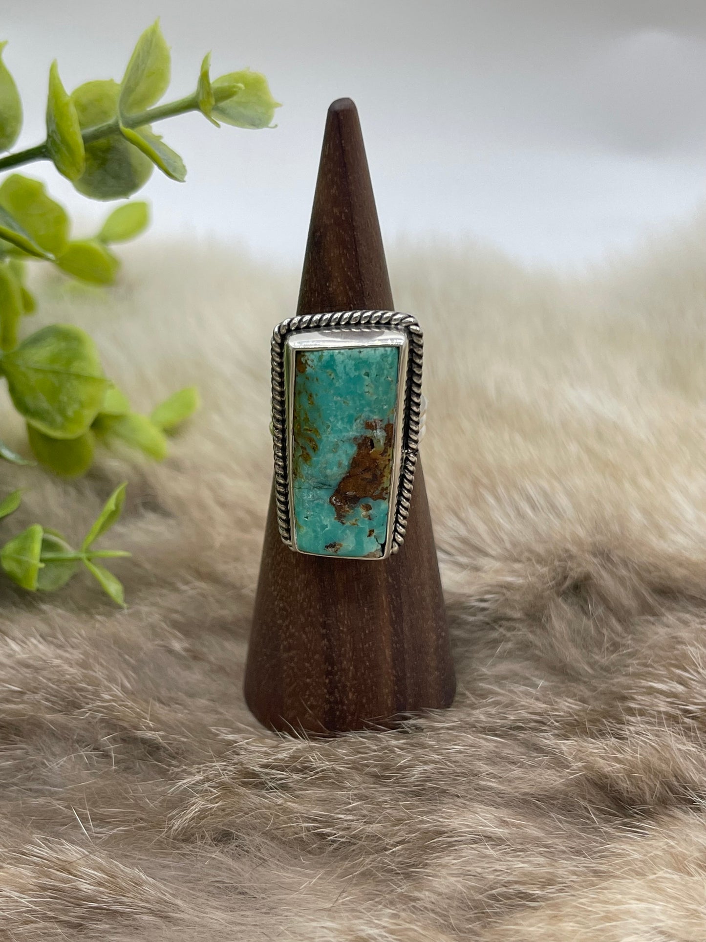 6.0 Rectangle Kingman Turquoise Ring