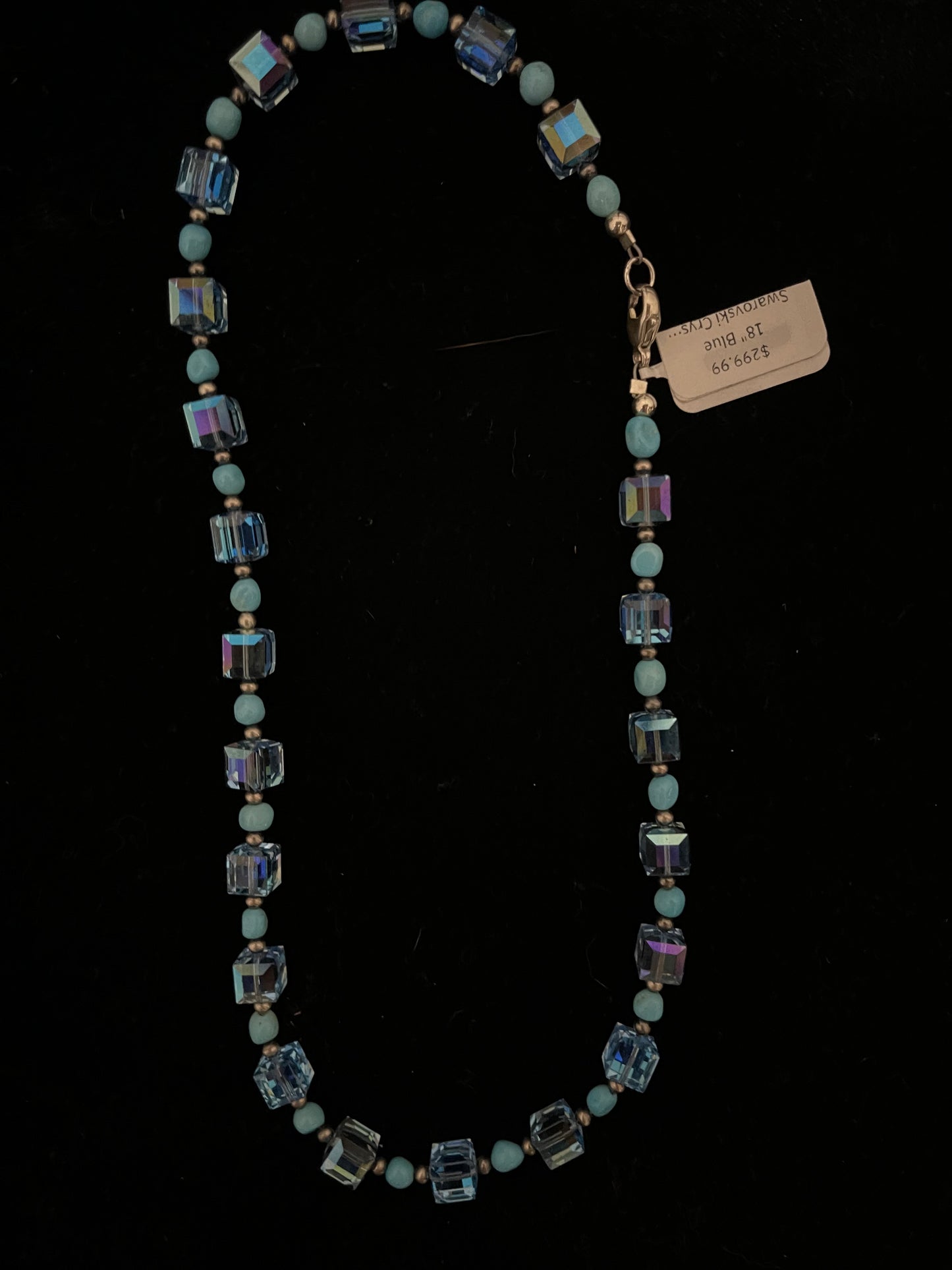 LOT 72 A 8/2 18" Blue Swarovski Crystal and Sleeping Beauty Turquoise Necklace