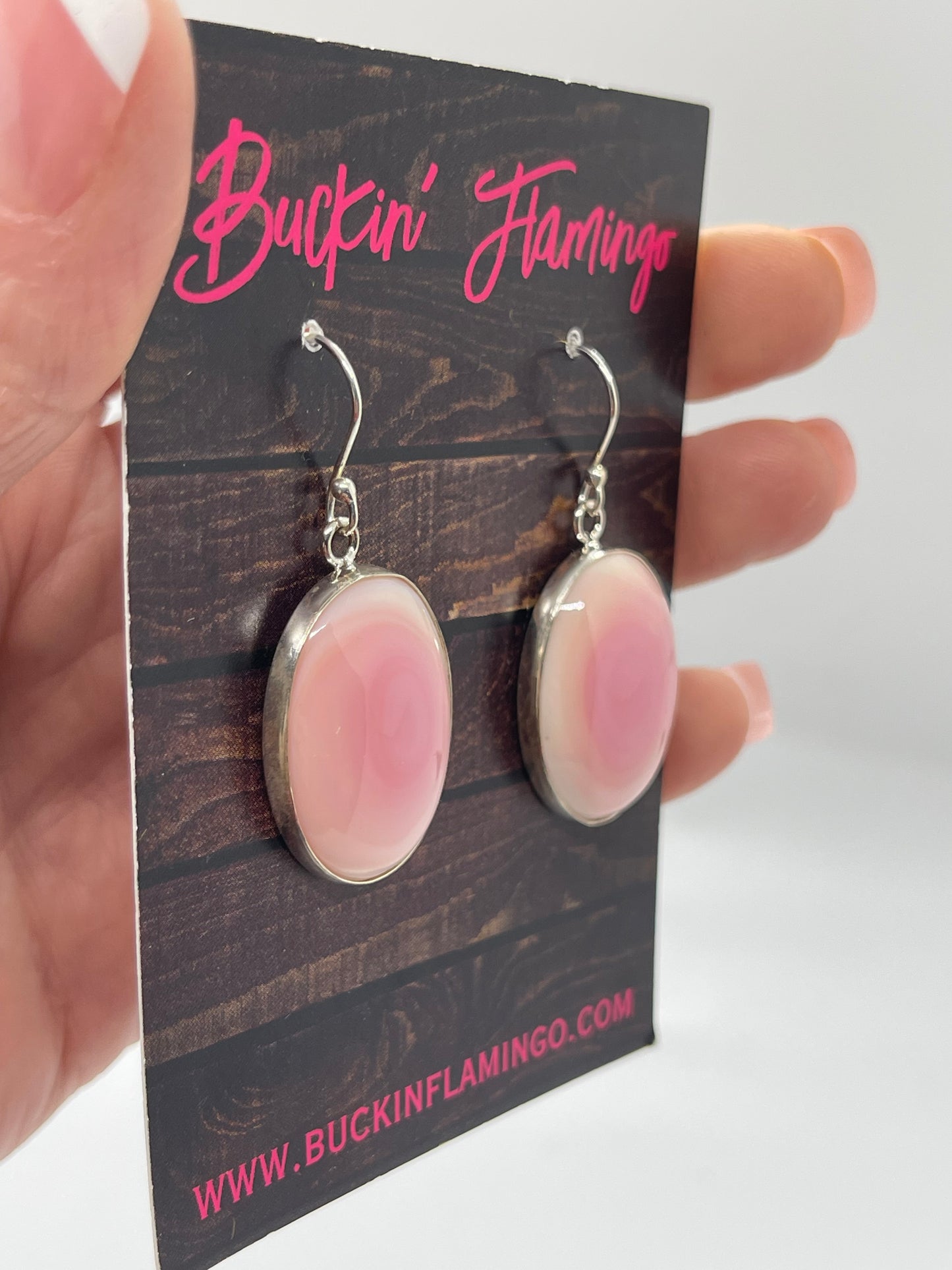 Pink Conch Shell Dangle Oval Earrings